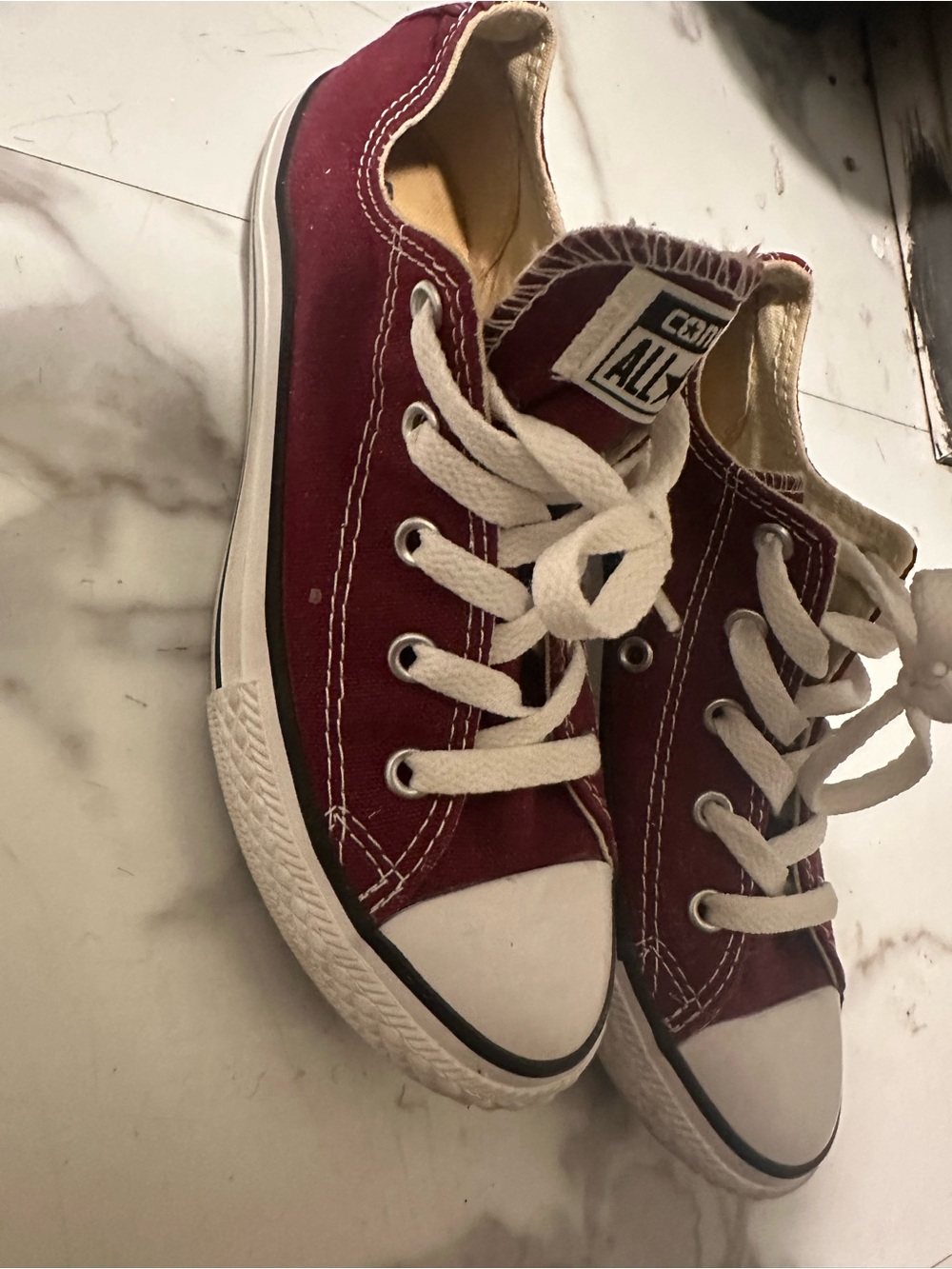 Kids Low-Top Canvas Sneakers in Burgundy with White Accents